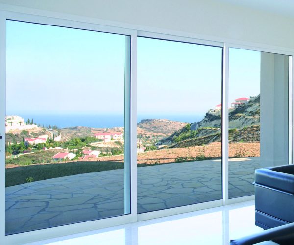 Interior of contemporary home with Mediterranean coastline